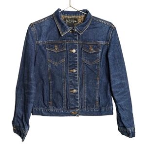 Mint Julep Retro Denim Blue Jean Jacket Leopard Print Interior Button Unique Fun